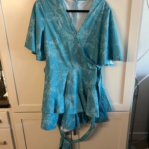 Blue Wrap Dress with White Pattern/romper